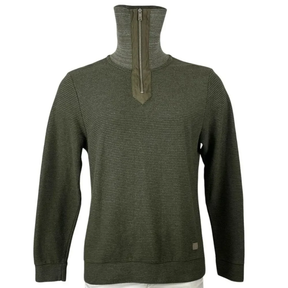 NetWork Men's Forest Green Ribbed Knit 1/4 Zip Long Sleeve Sweater Top Size L
